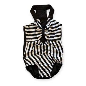 TWEAR Black White Stripe Halter One Piece Dance Leotard Size SA